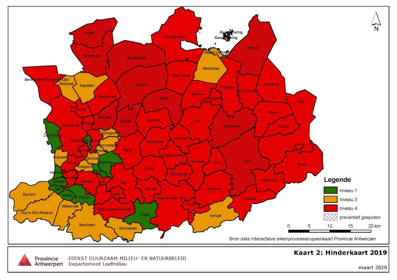 Hinderkaart eikenprocessierupsen 2019