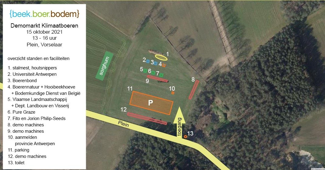 Locatie demomarkt Klimaatboeren in Vorselaar, langs Plein en Heribaan, op 15 oktober 2021
