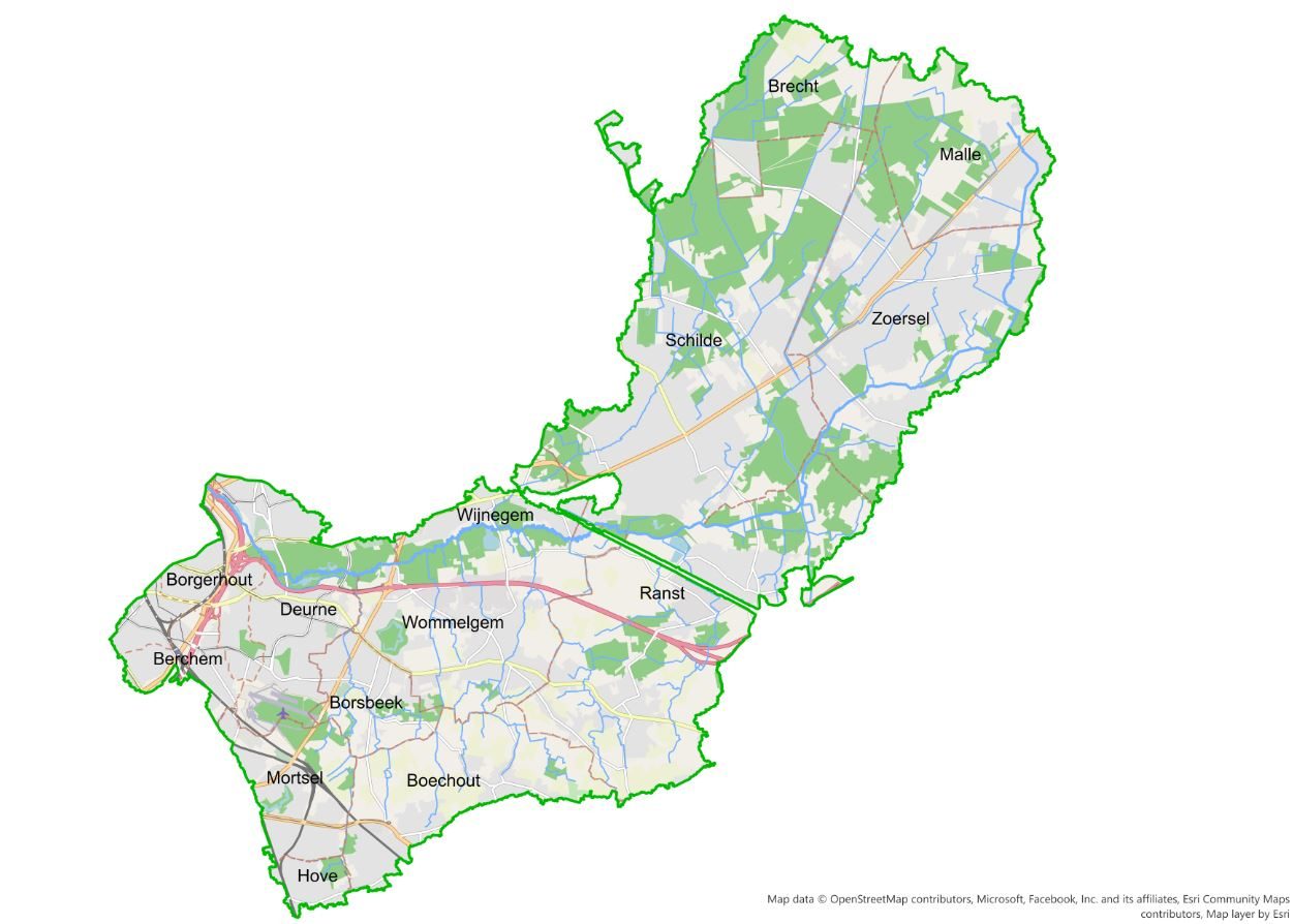 Een landkaart toont de Schijnvallei. 