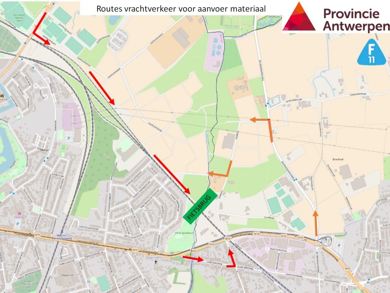 Routes vrachtverkeer voor aan- en afvoer materiaal
