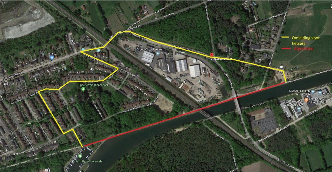 Omleiding voor fietsers langs jaagpad kanaal Bocholt-Herentals
