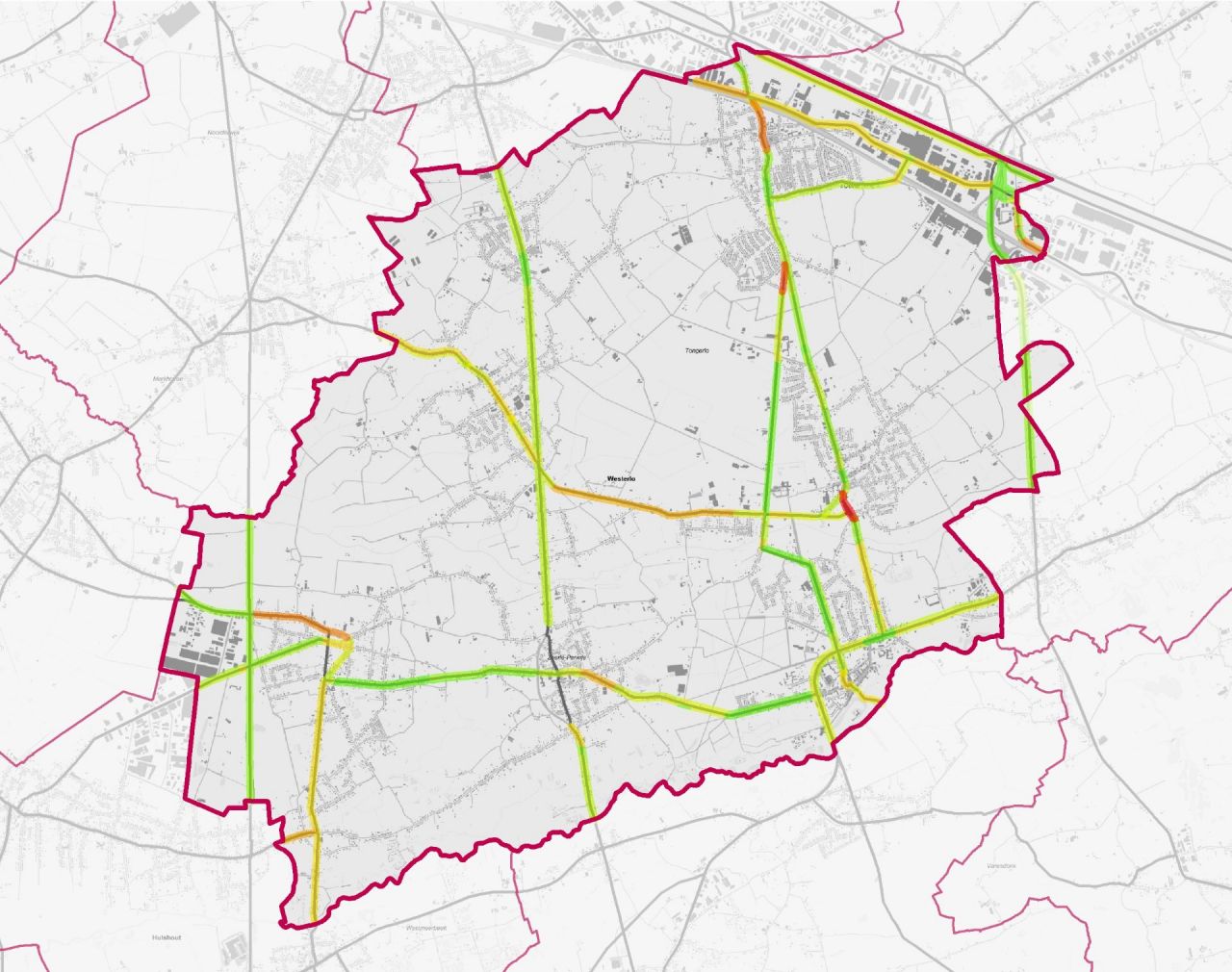 Overzichtskaartje BFF routes in Westerlo