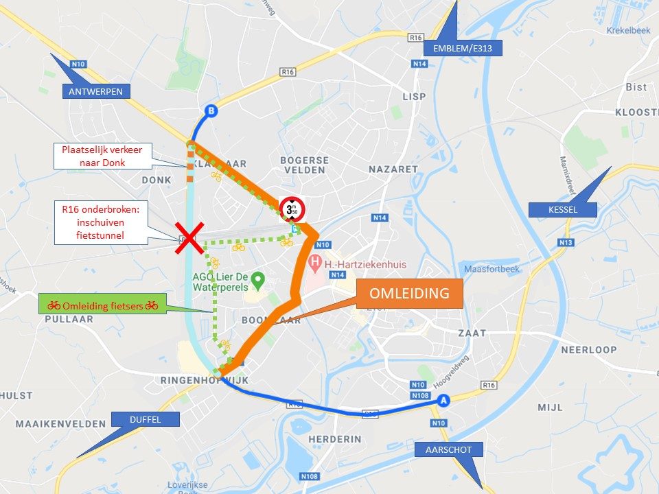 Wegomleiding tijdens werken ring rond Lier