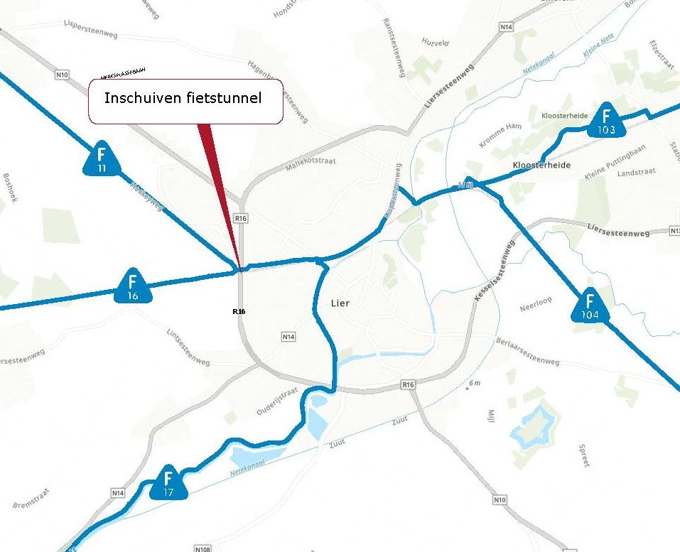 Overzichtskaartje fietsostrades in Lier