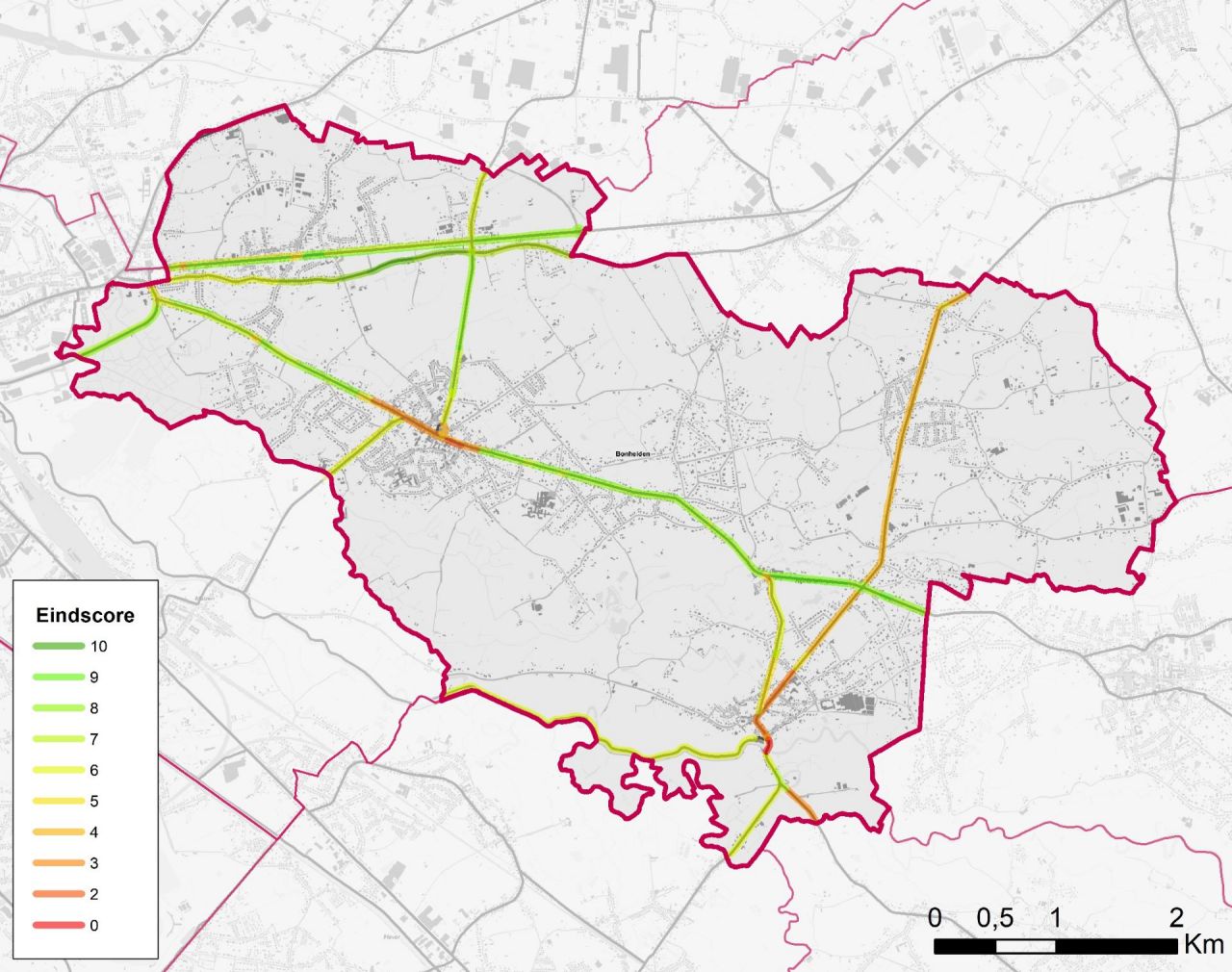 Overzichtskaartje BFF routes Bonheiden