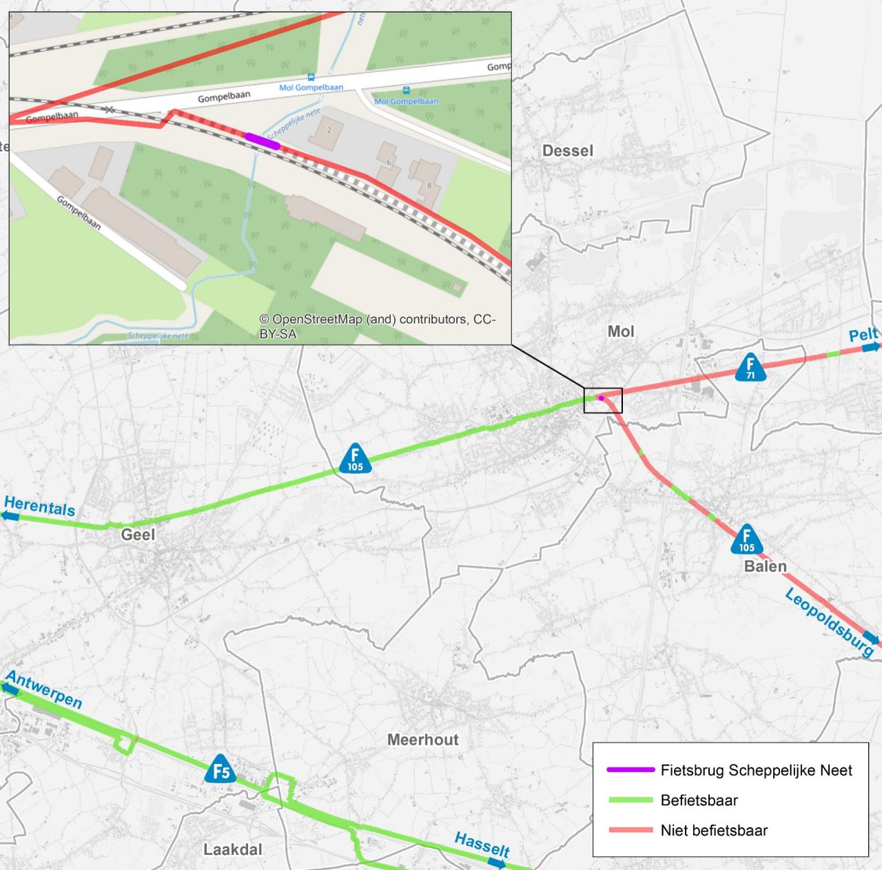 Kaartje locatie fietsbrug over Scheppelijke Neet