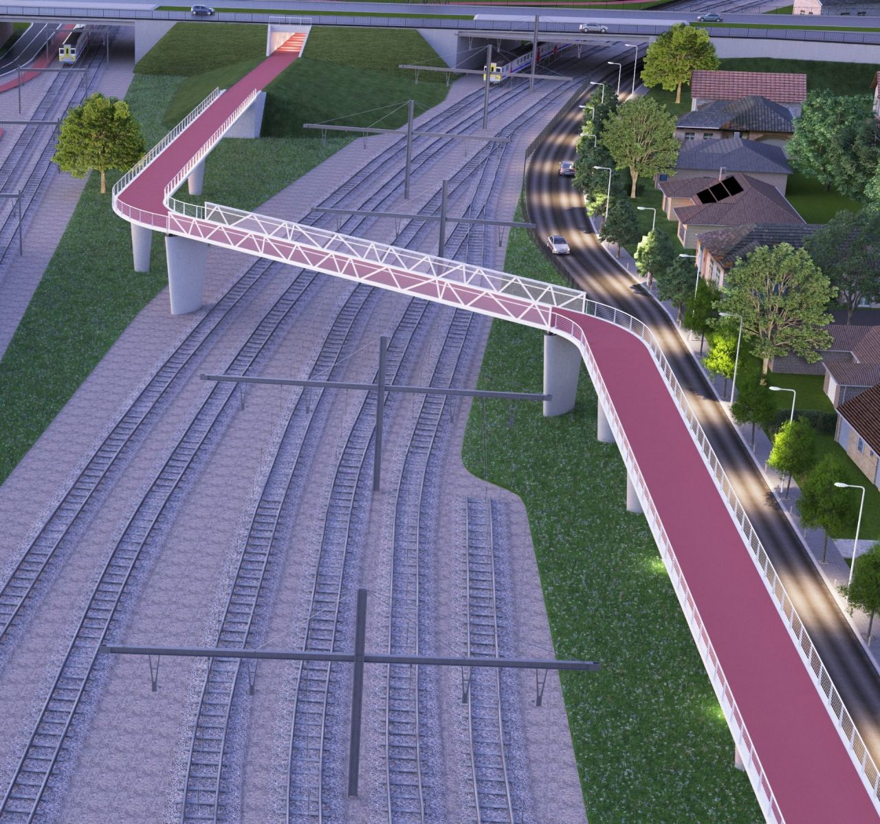 Fietsbrug over sporen aan station in Lier