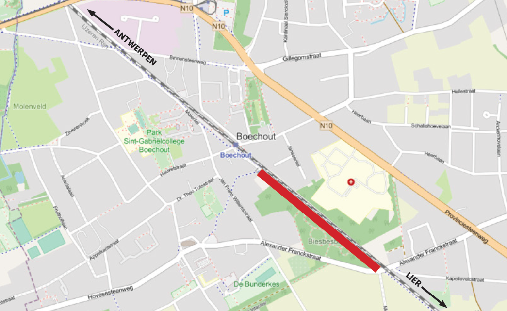 Kaart situering werken F11 in Boechout