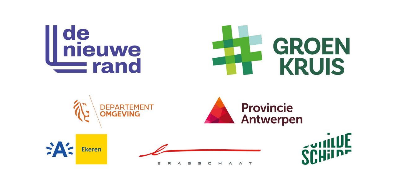 Logo's van De Nieuwe Rand, Groen Kruis, Departement Omgeving, Provincie Antwerpen, Ekeren, Brasschaat, Schilde,