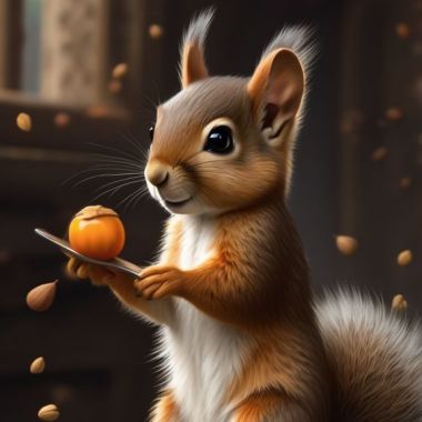 Tekening van een eekhoorn met nootjes