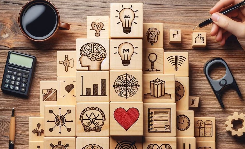 Houten blokken met symbolen van talenten