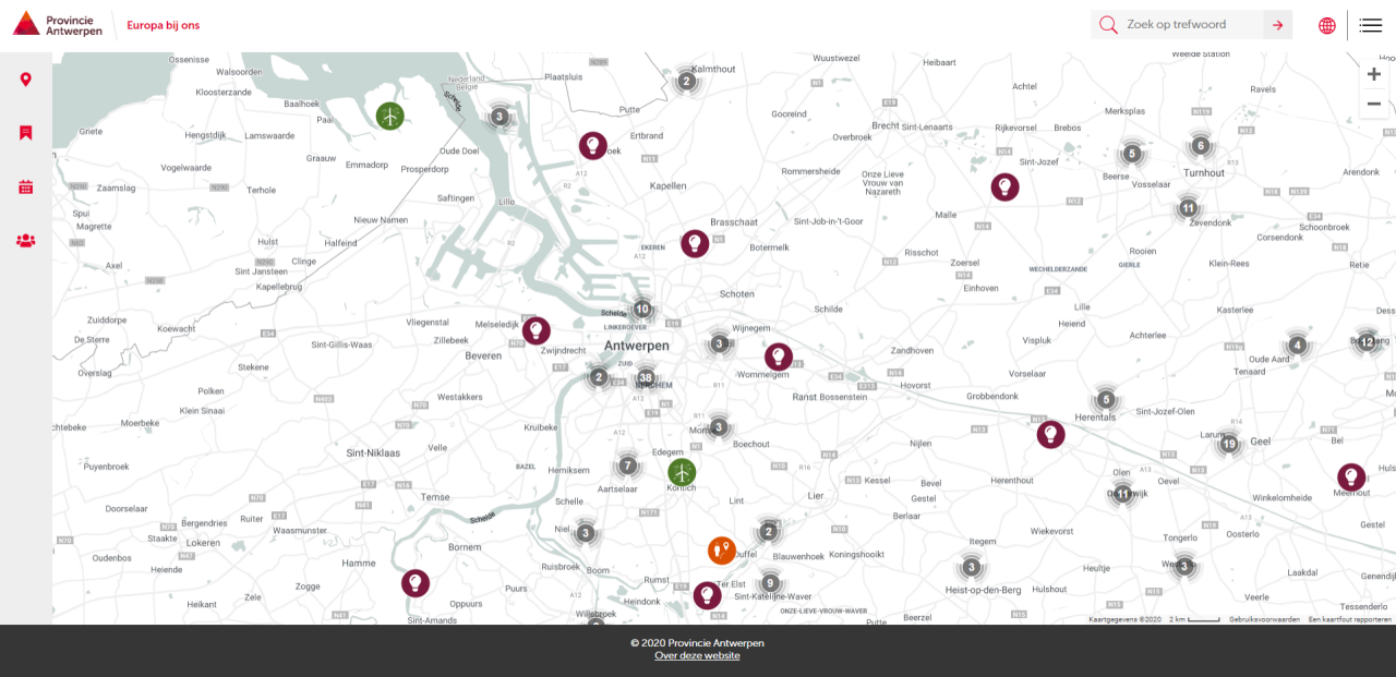 Screenshot van de Europese projectendatabank op www.europabijons.be