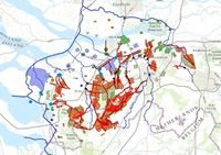 Een topografische kaart met aanduiding van turfgebieden.