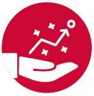 icoon voor de strategische visie: pijl met actiepunten op een hand