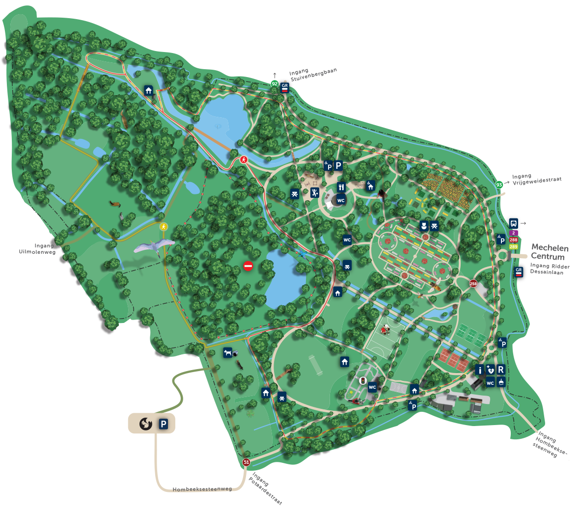 Kaart Vrijbroekpark met looproutes
