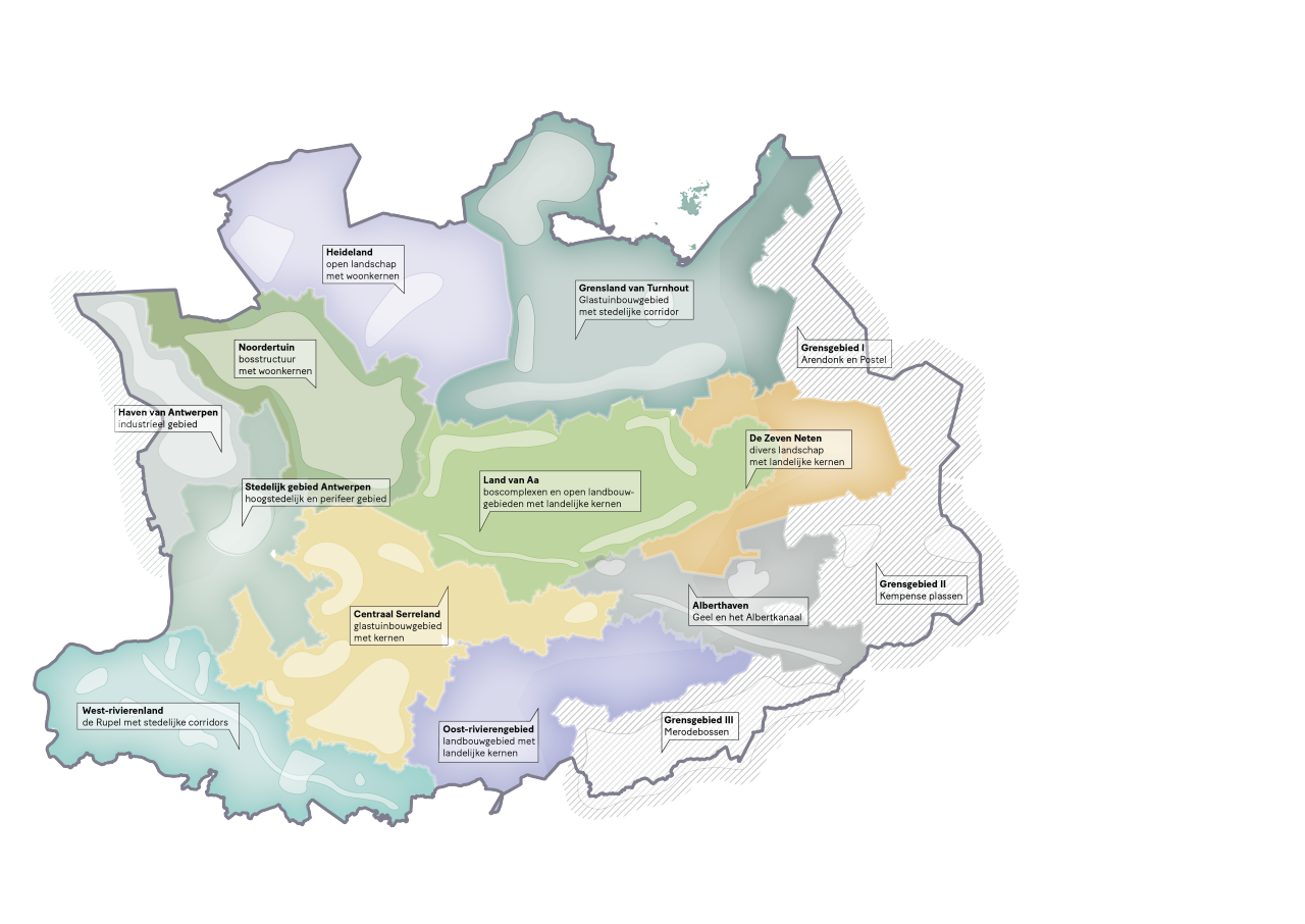 Kaart met 13 energielandschappen in de provincie Antwerpen