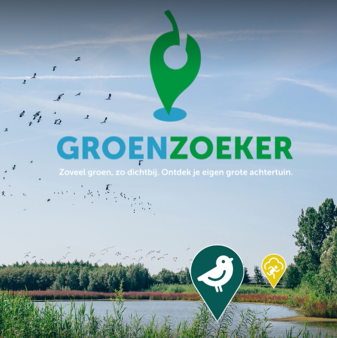 Logo Groenzoeker met afbeelding overstromingsgebied